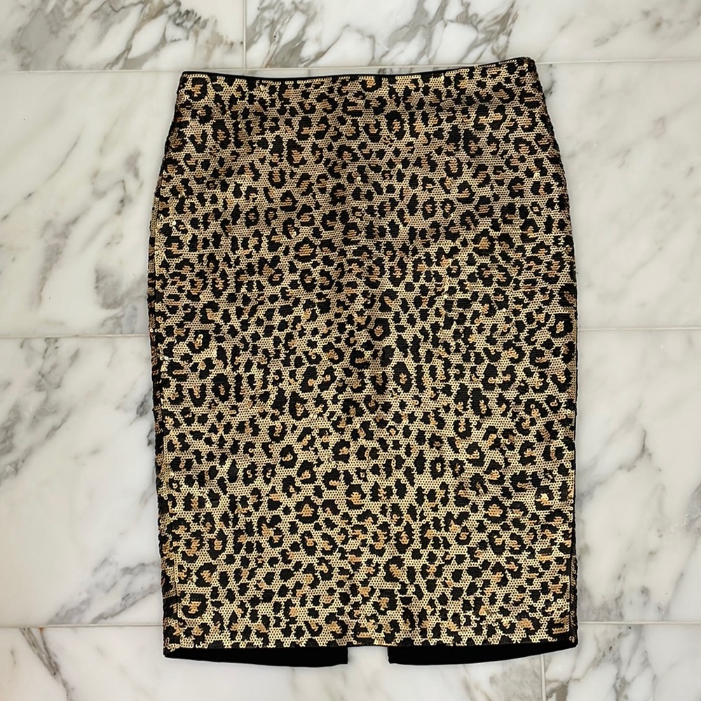 MICHAEL Michael Kors Gold Cheetah Sequined Jersey Pencil Skirt